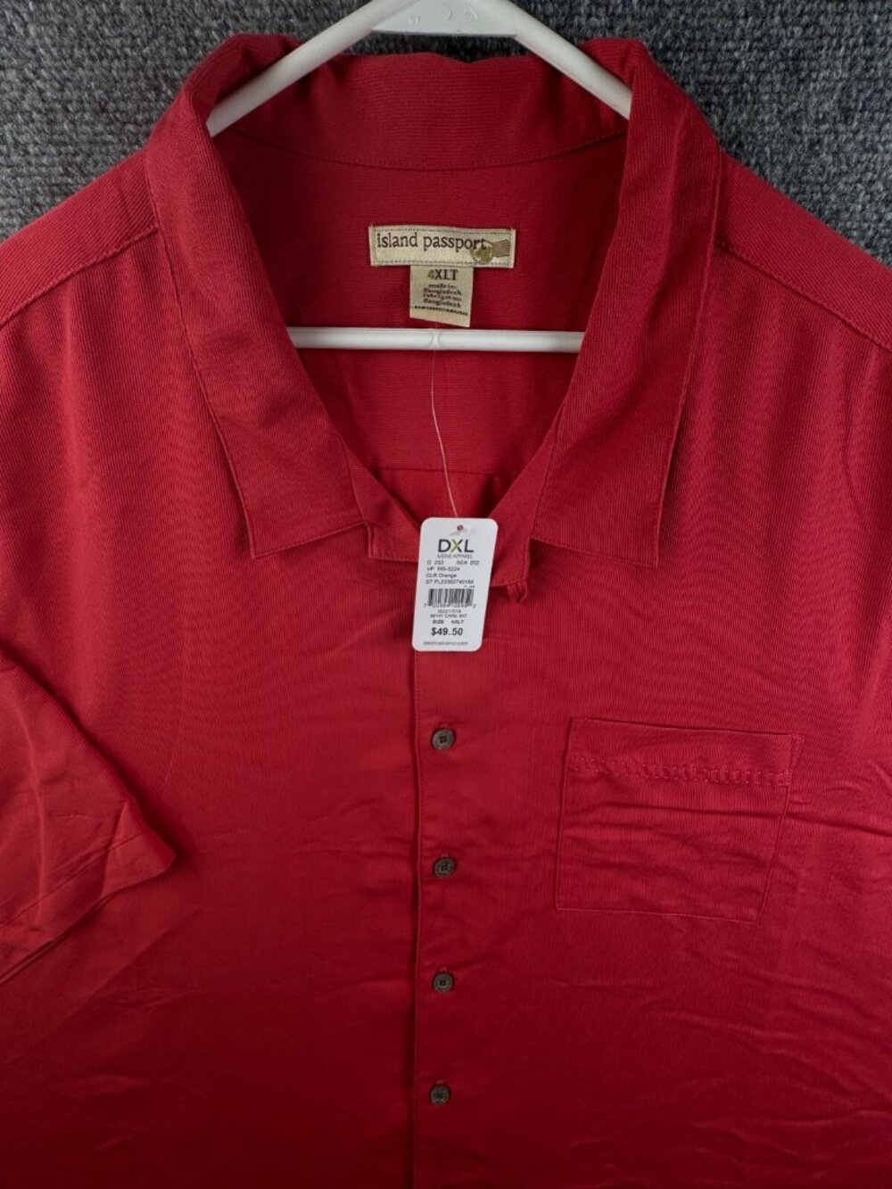 NWT ISLAND PASSPORT Short Sleeve Button Up Shirt 4XLT Tall Orange Rayon Blend